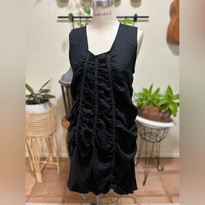 NWOT Cynthia Ashby Designer Ruched Dress Linen Black - Womens S
